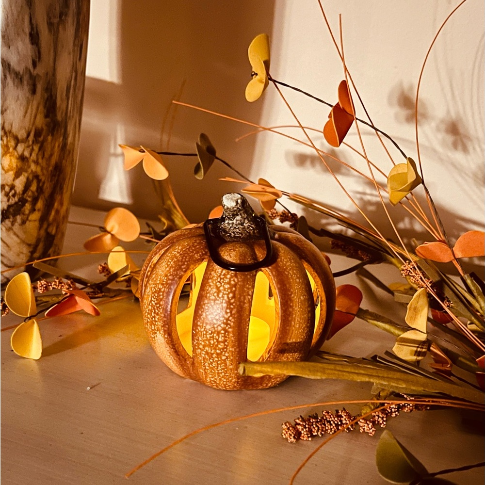 Tii Collections Rare Vintage Light Up Ceramic Hanging Pumpkin 4”H x 4.5” W